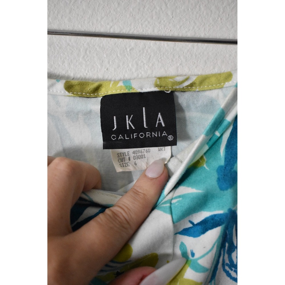 JKLA California Pencil Skirt Womens 6 White Blue Green Y2K Tropical Floral - Picture 6 of 7